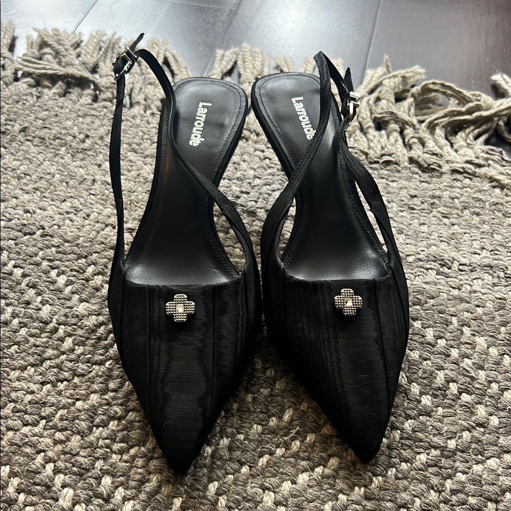 Larroude Maxine Black Slingback Heels